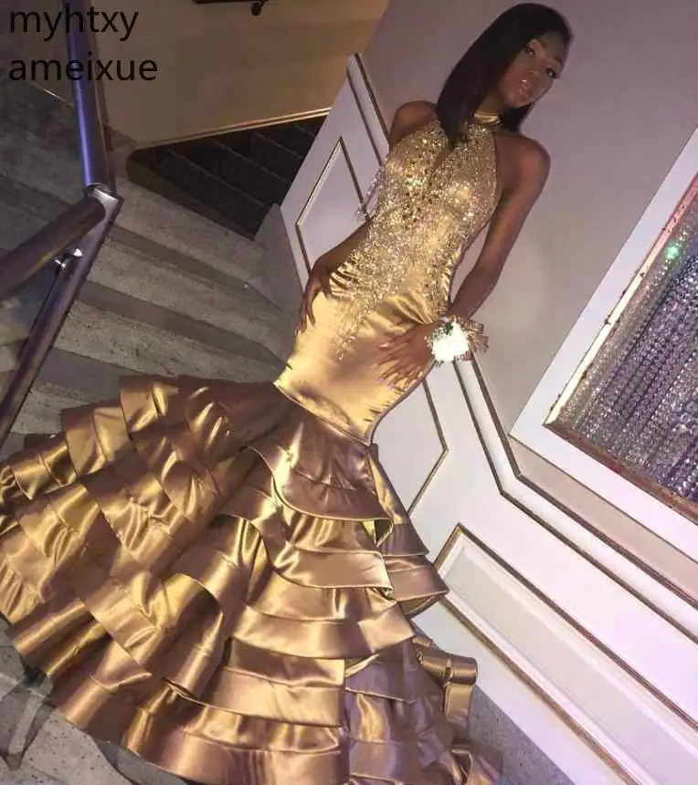 Новинка 2021 г. сексуальные платья золотого цвета для выпускного вечера одежда