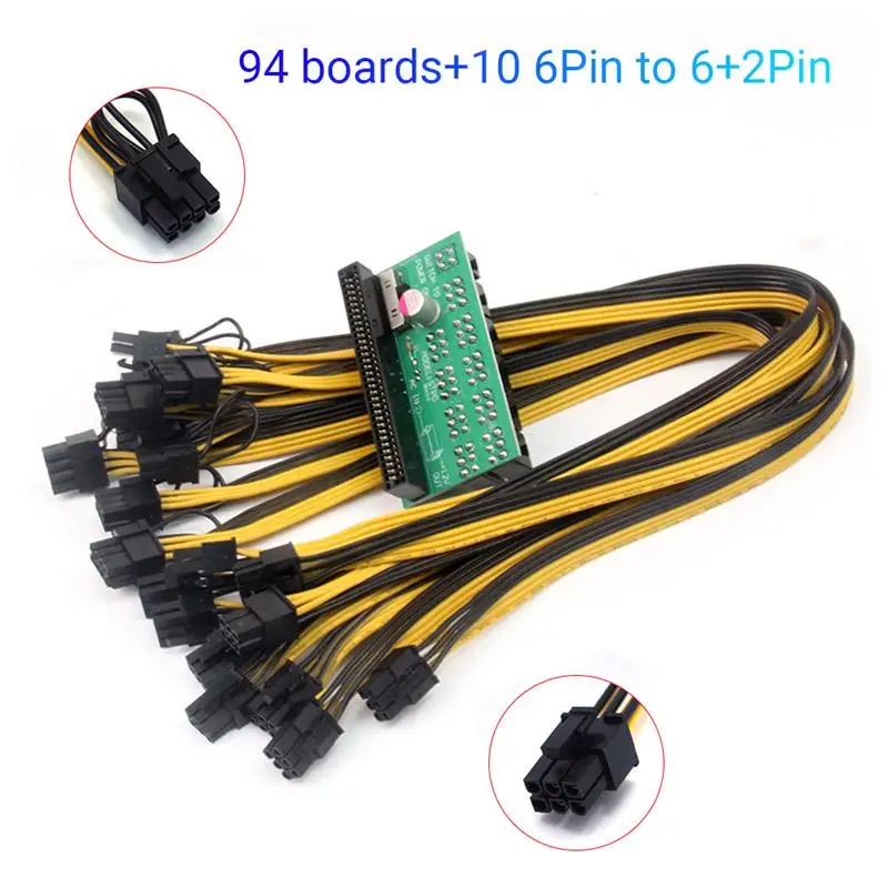 

12V GPU / PSU Breakout Board Ethereum ETH ZEC Mining Server Power Supply Adapter Card 18AWG PCI-E 9 X 6Pin + 1 X 4Pin Interface