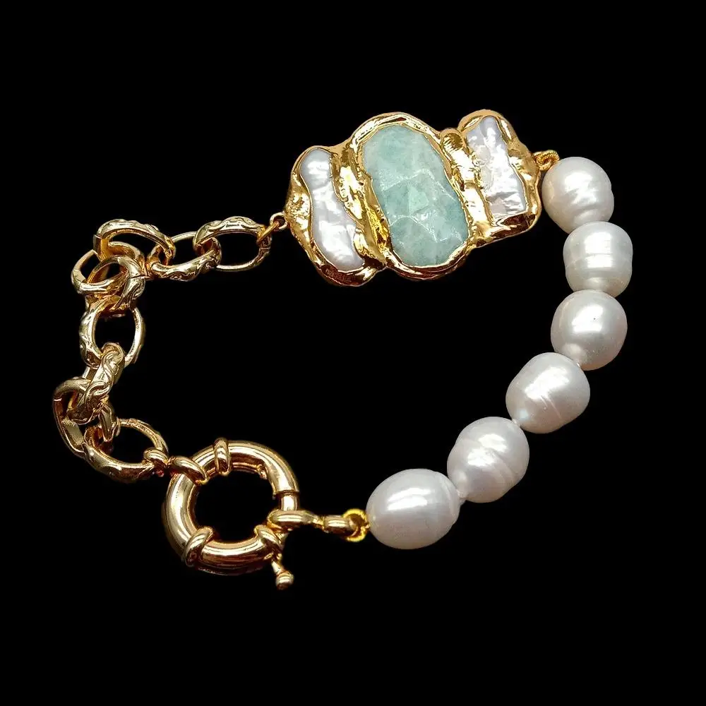 Y.YING Натуральные Искусственные Amazonite Biwa белый жемчуг в форме риса 8 винтажный