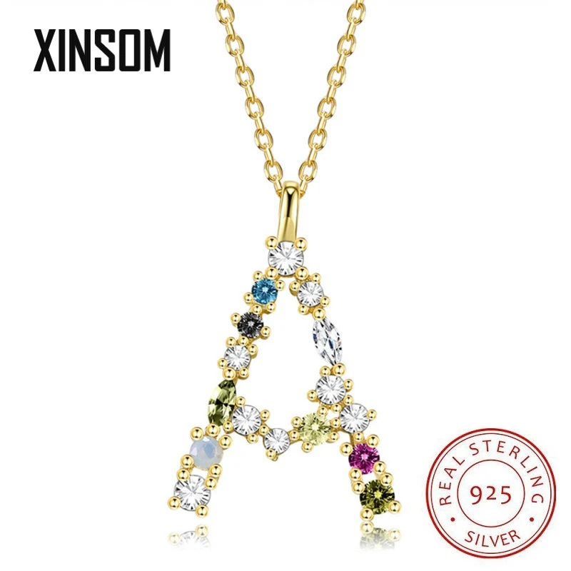 

XINSOM 925 Sterling Silver Women Girls Initial Letter Necklace 26 Letters Charm Necklaces Pendants CZ Jewelry Personal Necklace