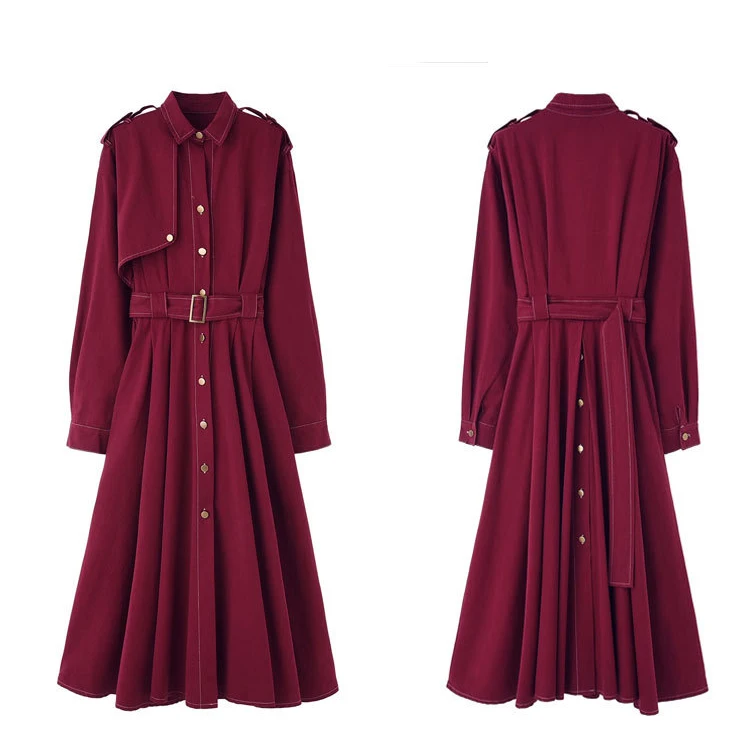 Женское Повседневное платье-Тренч с поясом длинное осеннее платье отложным