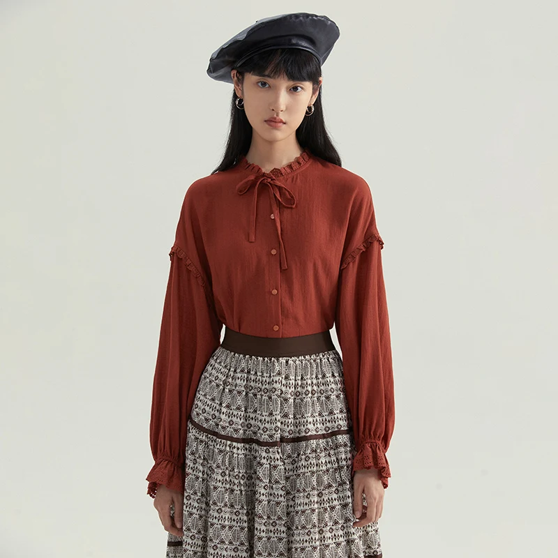 Блузка Женская осенне-Весенняя с воротником-стойкой и бантом | одежда