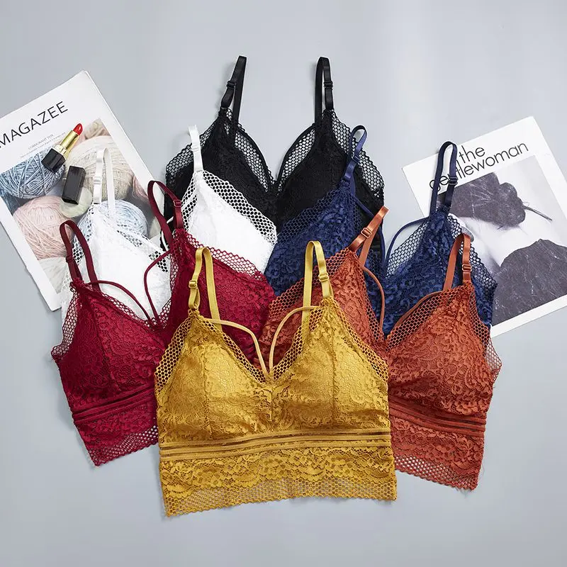 

New Breathable Sexy With Chest Pad Lace Wrapped Chest Solid Color Jacquard Bra