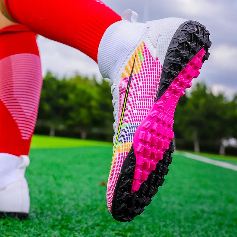 Fashion Fluorescent Green Children's Soccer Shoes Profession FG/TF Training Mens Football Boots Outdoor Soccer Sneakers Women