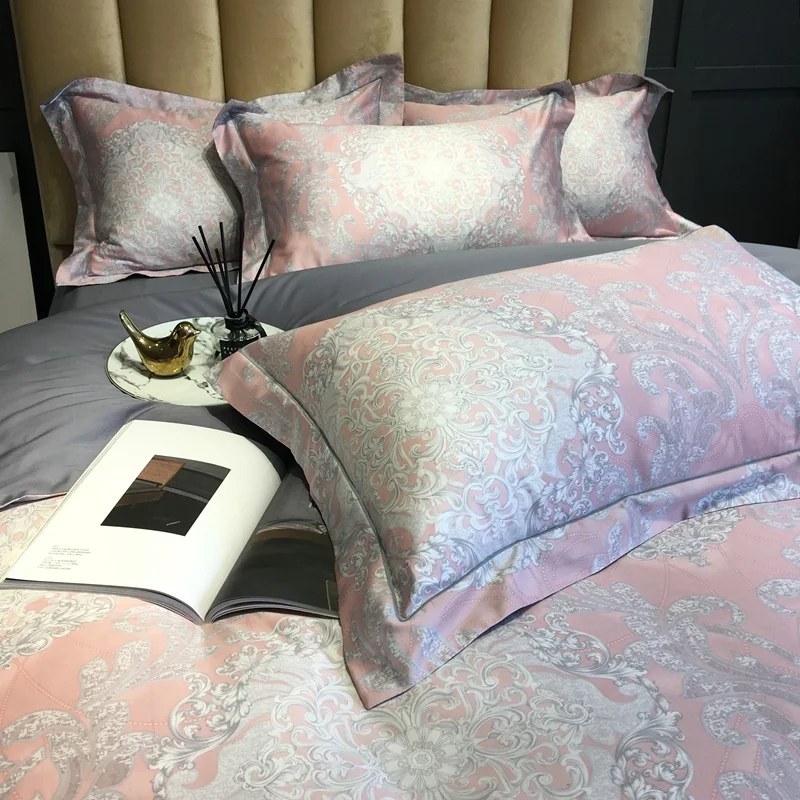 Pink bohemian duvet cover Egyptian cotton bedding set European pastoral satin bedspread queen king size bed in living room | Дом и сад