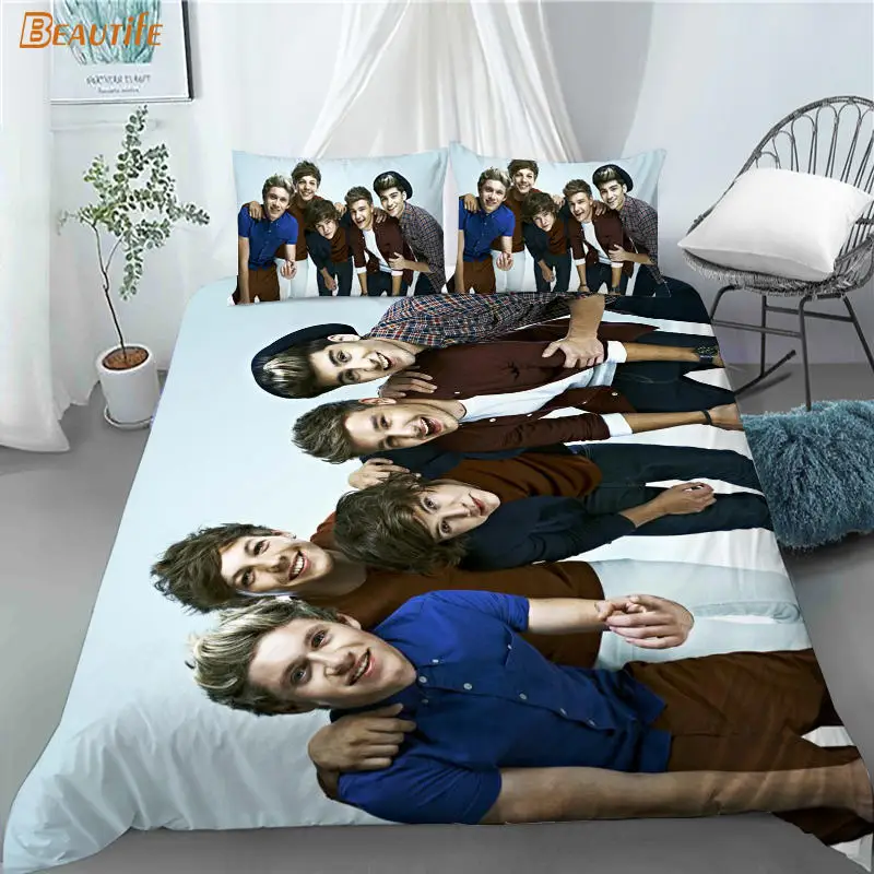 Juego de ropa de cama con estampado 3D de One Direction, funda de edred&oacute;n con funda de almohada para chico y hogar, 180x200cm, 180x220cm-4