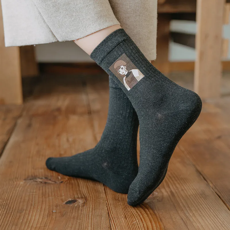 5pcs/lot Woman Happy Funny Socks Print Art Cute Spring Cartoon Socks Bear Cotton Kawaii Women Fashion Harajuku Colorful Socks