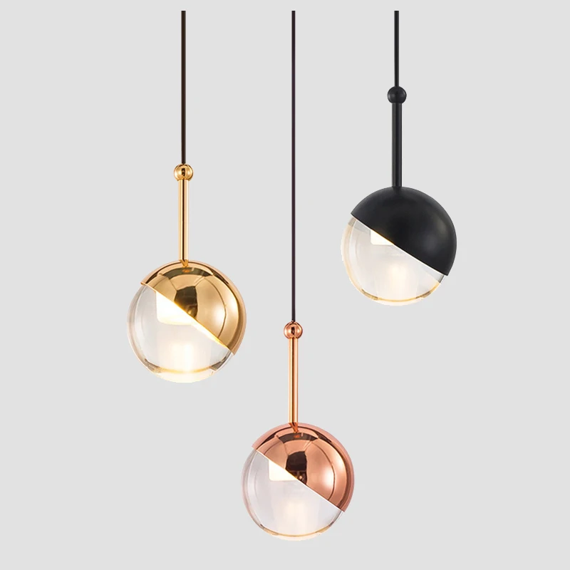 

Nordic Rose Gold crystal Ball Pendant Light Personality Design Loft Aisle Bar Living Room Bedside Suspension Light Fixtures