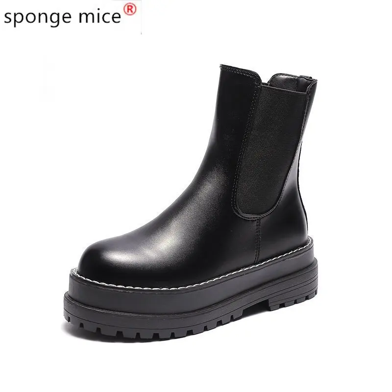 

2020 Luxury Chelsea Boots Women Platform Ladies Boots Chunky Winter Shoes Short Ankle Boots Thick Heel Brand Designer Pu Leather