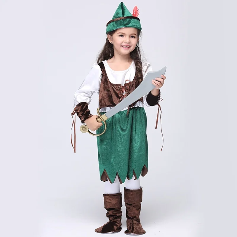 New Baby Girl Pirate Style Suit Kid Halloween Outfit 3 Piece Patchwork Dress + Hat Tip Toddler Cosplay Costume Clothing Set |