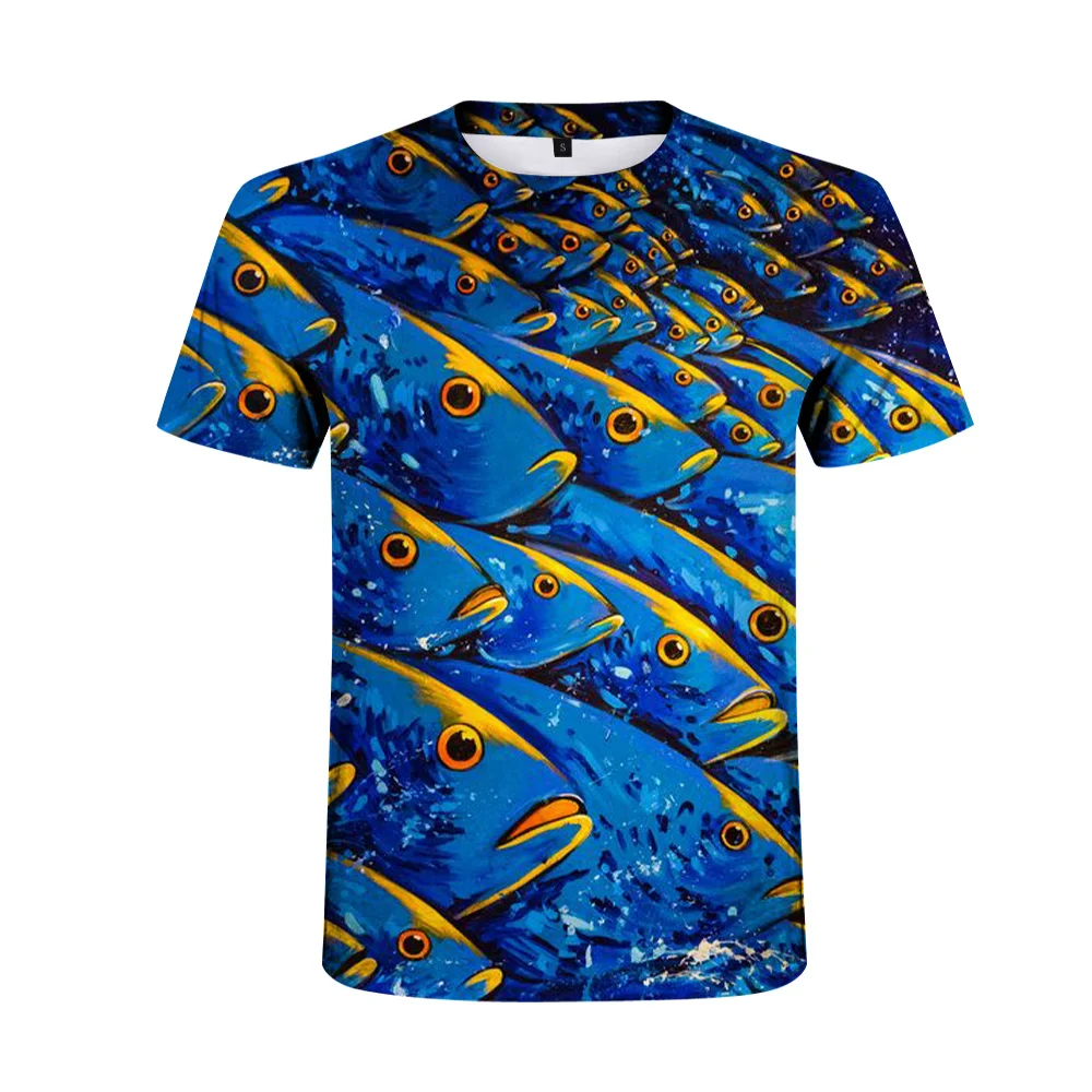 

2021 New summer Fish 3D animation printed T-shirt 3D digital printed T-shirt men casual harajuku brand short-sleeved shirt brand