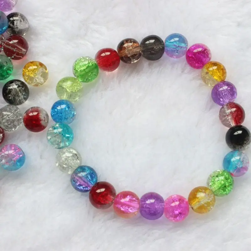

350Pcs 14 Color 8mm Crackle Lampwork Round Glass Beads with 50Pcs Silver Spacers Stretch Cord Kit for Jewelry Making DIY