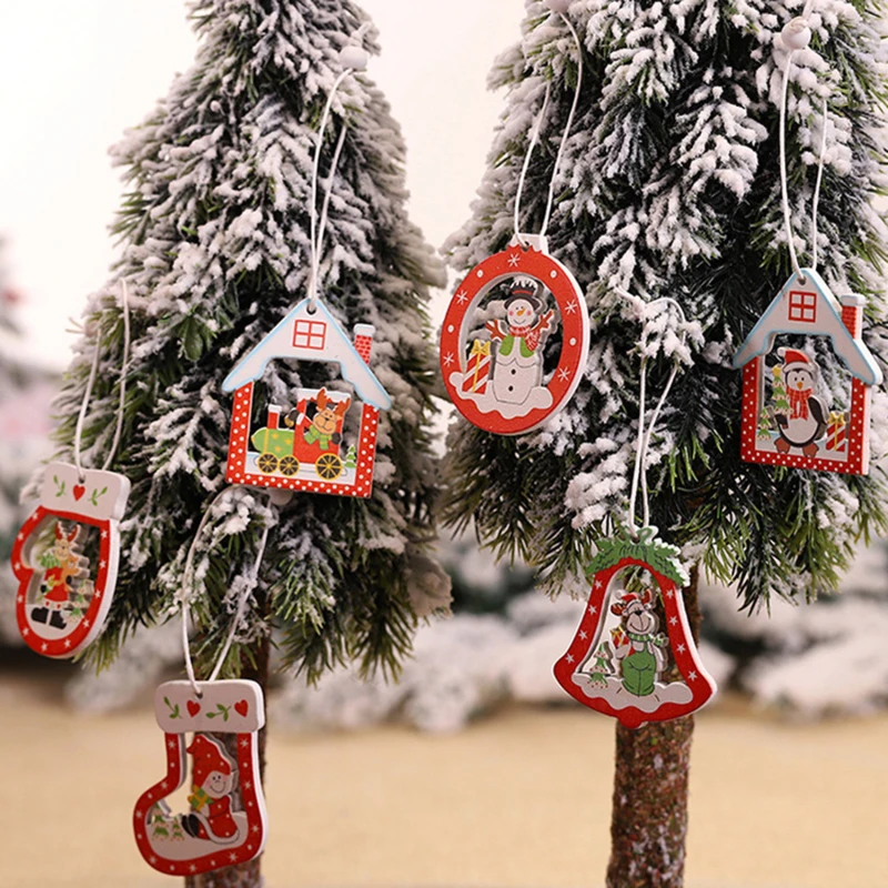 

12Pcs Wooden Pendants Fashion Christmas Snowflakes Fashion Xmas Tree Ornaments Home Hanging Decor Christmas Decorations For Home