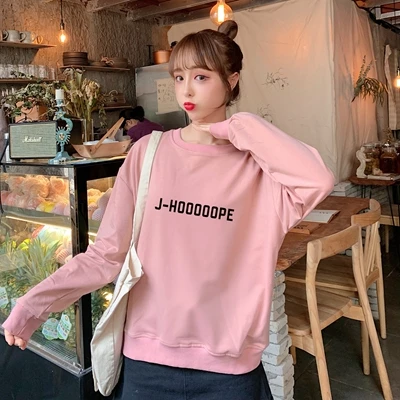 J-HOOOOOPE J-HOPE tumblr женские толстовки с капюшоном; сезон осень-весна повседневная толстовка с буквенным принтом хлопок K-pop Harajuku Корейская одежда - Цвет: Розовый