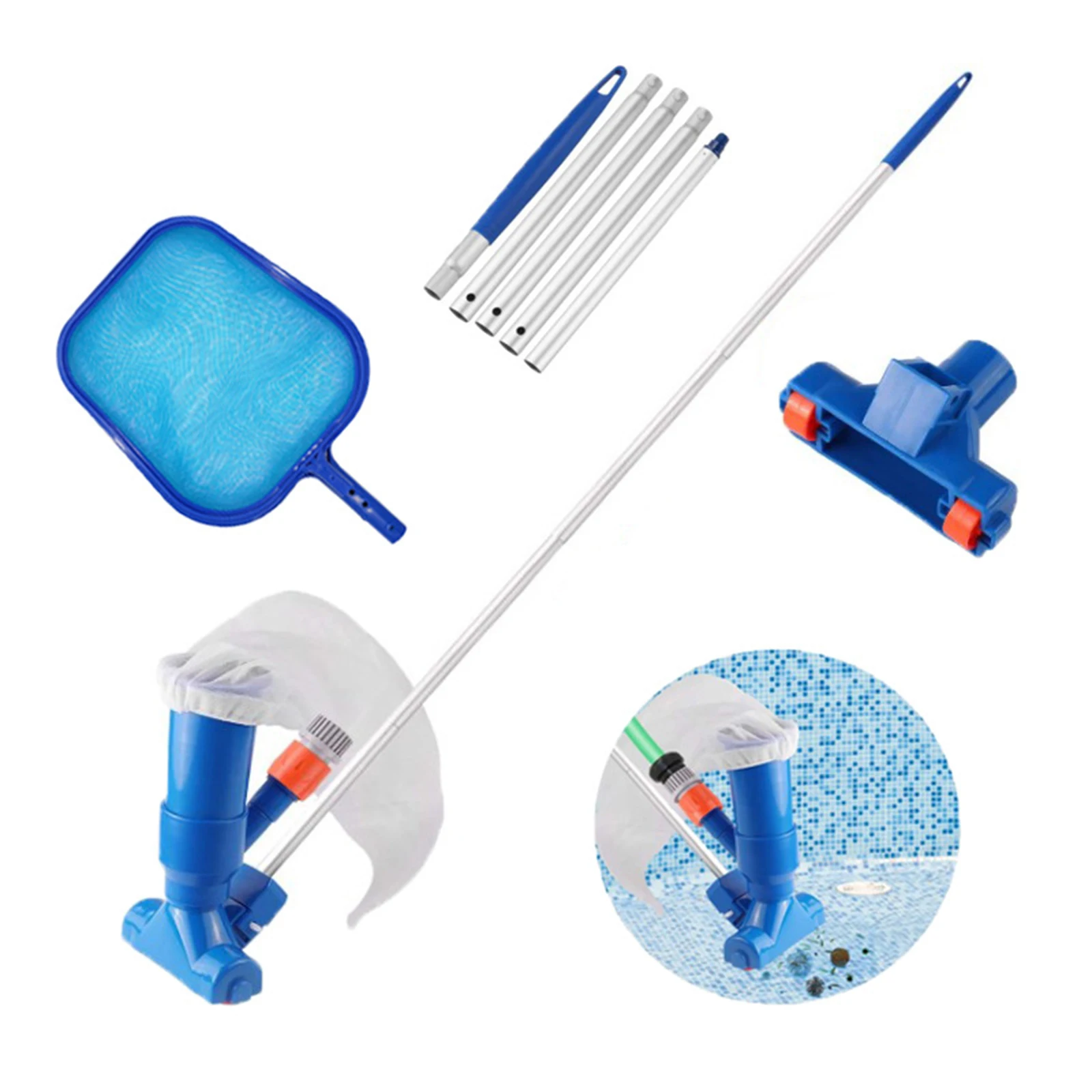 

Portable Pool Cleaning Kit Accessories Water Vacuum Spray Maintenance Cleaner Tools with Vacuum Head Skimmer Net Handles Kits