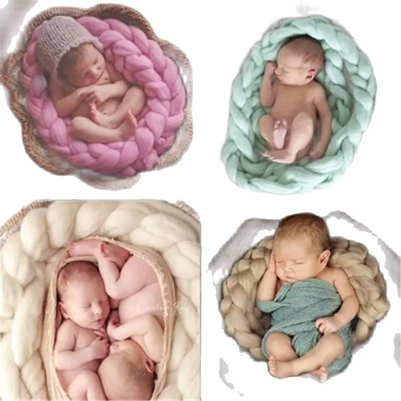 

Newborn Photography Props Basket Solid Baby Woolen Blanket Photo Props Backdrops for Infants Hemp Wrap Blankets Baby Souvenirs