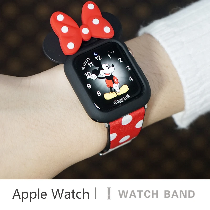 Ремешок из натуральной кожи + чехол для apple watch band 42 мм 38 iwatch 4 полосы 44 40 Микки