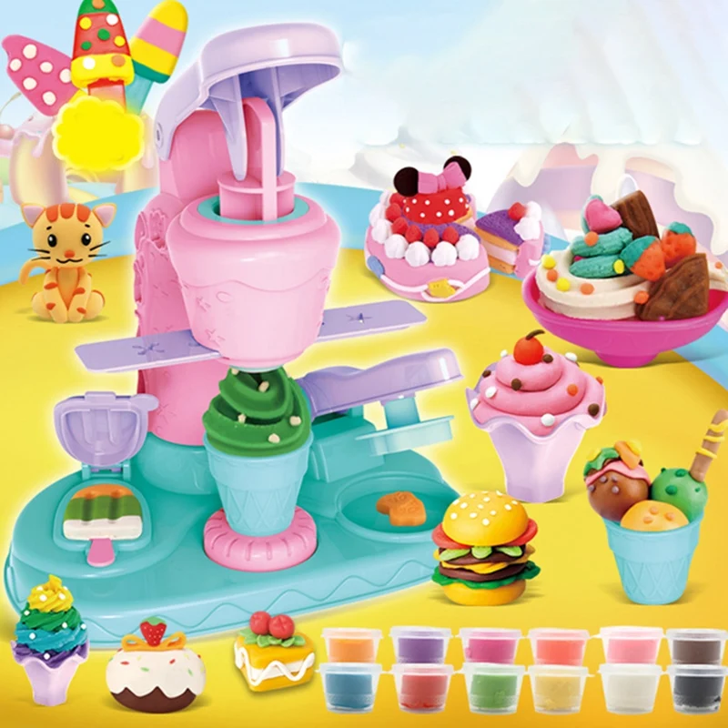 

12 Color Fun Plasticine Color Clay Ice Cream Machine Children DIY Handmade Ice Cream Dessert Set Mold Toy