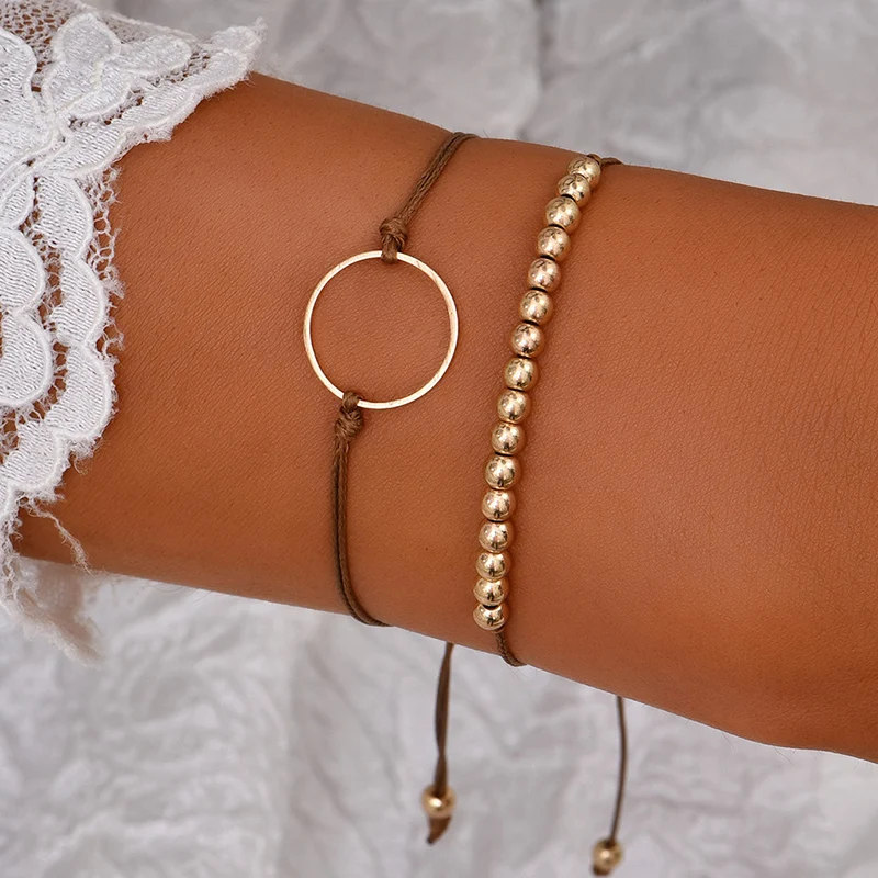 

YWZIXLN Boho Engraved Multilayer Gold Color Beads Rope Chain Bracelet Accessories Best Gift For Women Wholesale B042