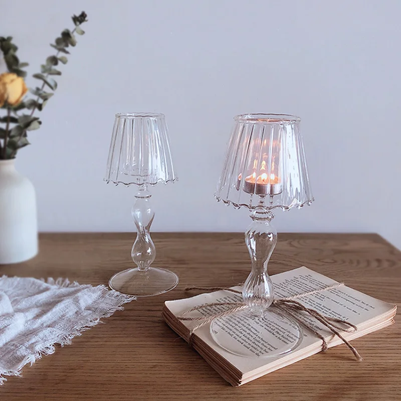 

Transparent Glass Candle Holder Candlestick Aromatherapy Table Lamp Shape Romantic Wedding Christmas Party Decor Home Decoration