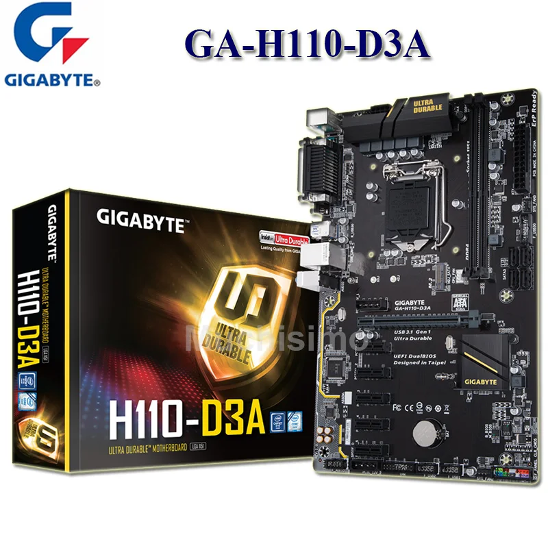Новый LGA 1151 Gigabyte H110 D3A материнская плата DDR4 M.2 PCI E 3 0 VGA SATA III 32 Гб i7 i5 i3 Настольный