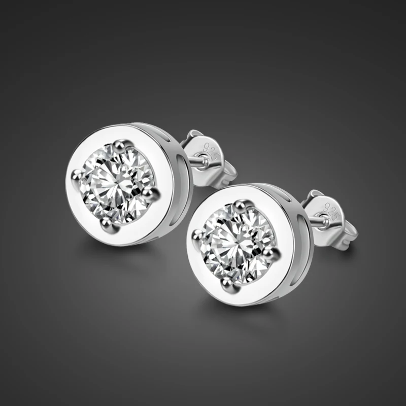 

Oorbellen dazzling white zircon crystal round Stud earrings Solid 925 sterling silver women/man couple earrings Charm jewelry