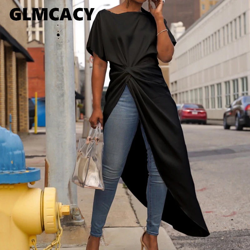 Женские шелковистые элегантные однотонные твист АСИММЕТРИЧНЫМ ПОДОЛОМ вечерние