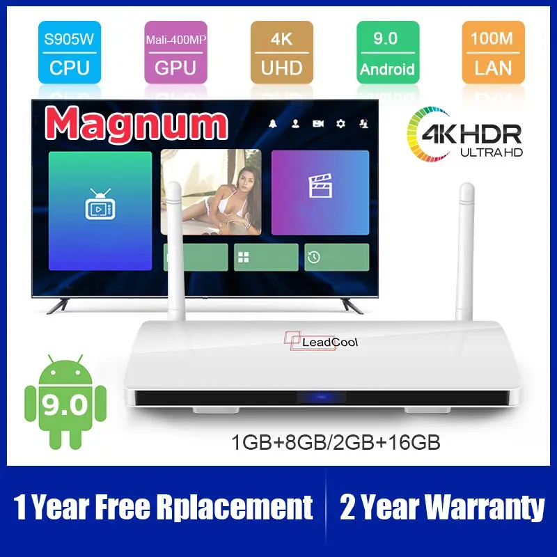 

Приставка Смарт-ТВ Leadcool Magnum, Android, 4K HD, Amlogic S905W, 1 + 8/2/16 ГБ