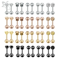 zs 10pcslot 5 styles cz crystal stud earrings 4 colors stainless steel ear helix cartilage piercing set for women girls jewelry