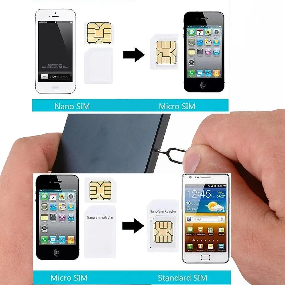 Качественная нано sim-карта адаптер 4 в 1 micro-SIM с картой Pin Розничная посылка для iPhone