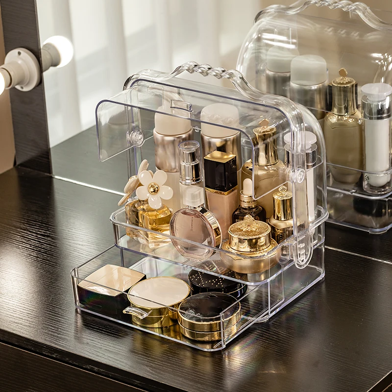 Cosmetic Box Women Transparent Makeup Cosmetics Storage Case with Drawer Classified Toiletries Beauty Cover | Дом и сад