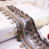 1 yard embroidery vintage ethnic lace ribbon tassel fringe trim metal charms diy sewing garment shoes bag materials accessory