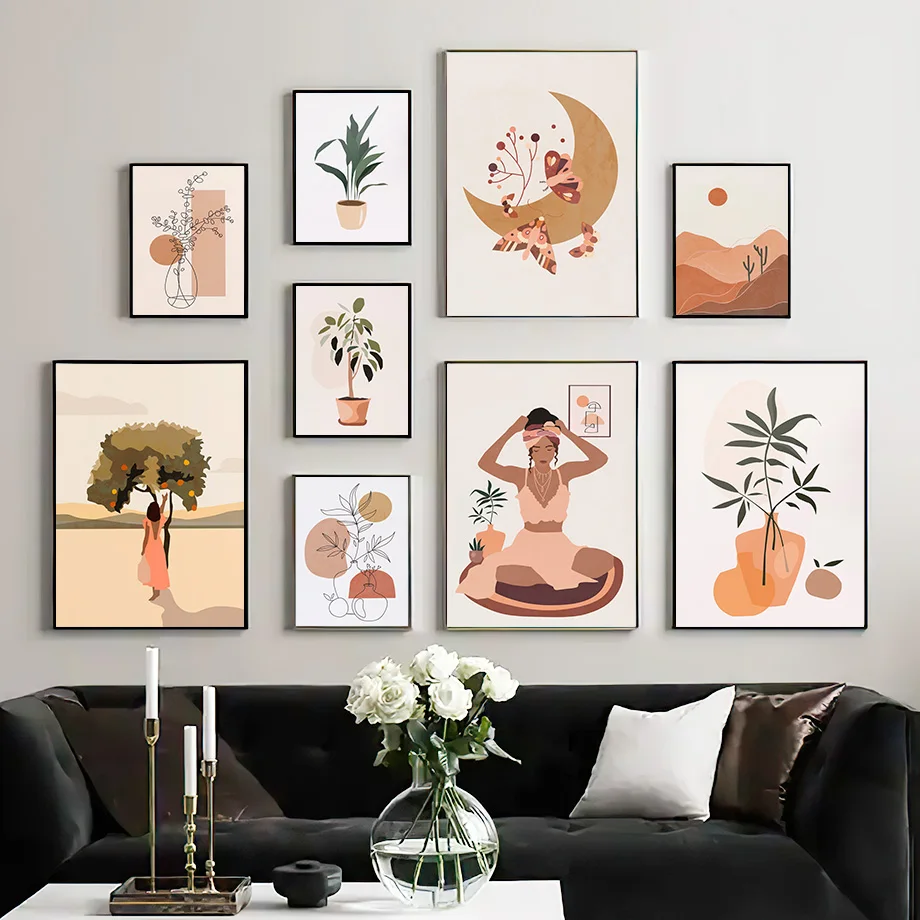 

Abstract Yoga Girl Butterfly Moon Plants Wall Art Canvas Painting Nordic Posters And Prints Wall Pictures For Living Room Decor