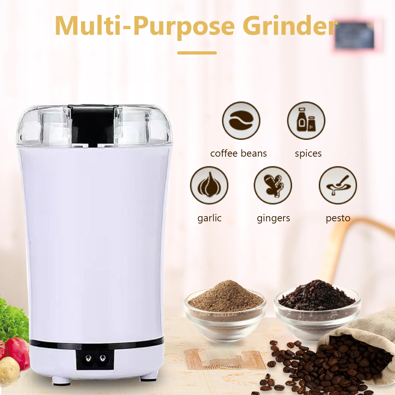 

Electric Grinder Herbal Grinder Crusher for Spices Electric Spice Coffee Beans Grinder Stainless Steel with a Cleaning Brush