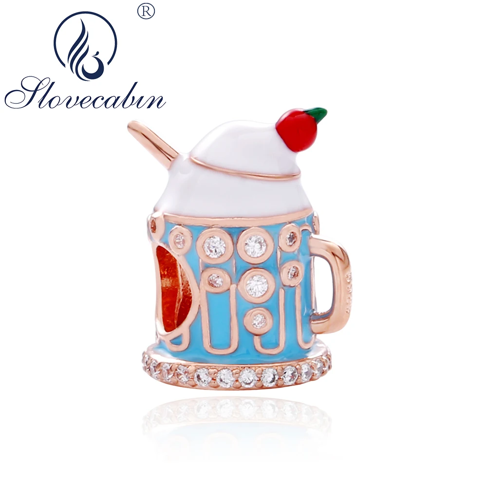

Slovecabin Authentic 925 Sterling Silver Milk Shake Charms Enamel With Clear Cubic Zircon DIY For Fine Jewelry Making Women Gift