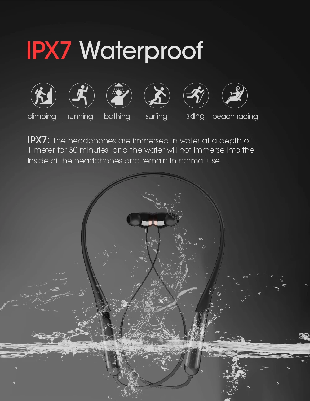 Bluetooth наушники с шейным ремешком стерео гарнитура беспроводные спортивные