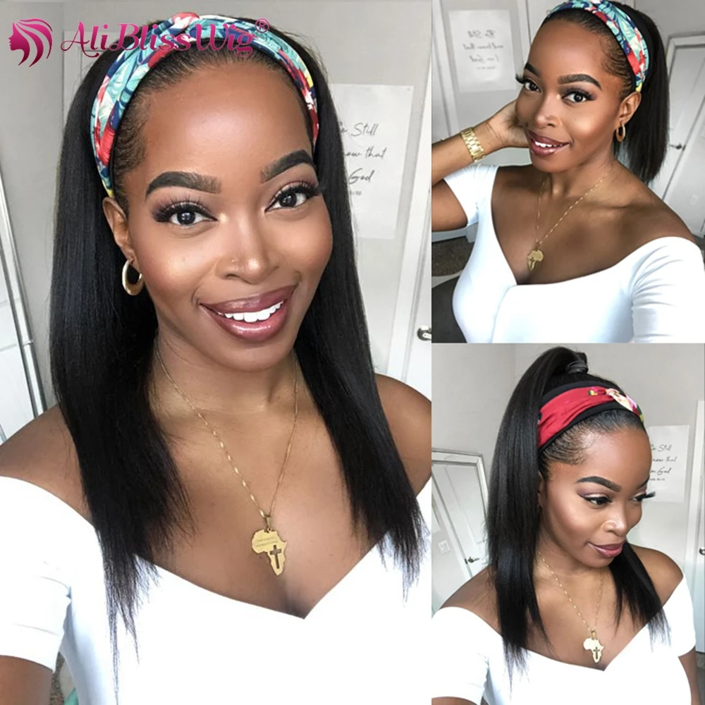 

AliBlissWig Afro Curly Headband Wig Human Hair Wigs Straight Glueless 30 Inch Wig Brazilian Remy Human Hair Wigs for Black Women