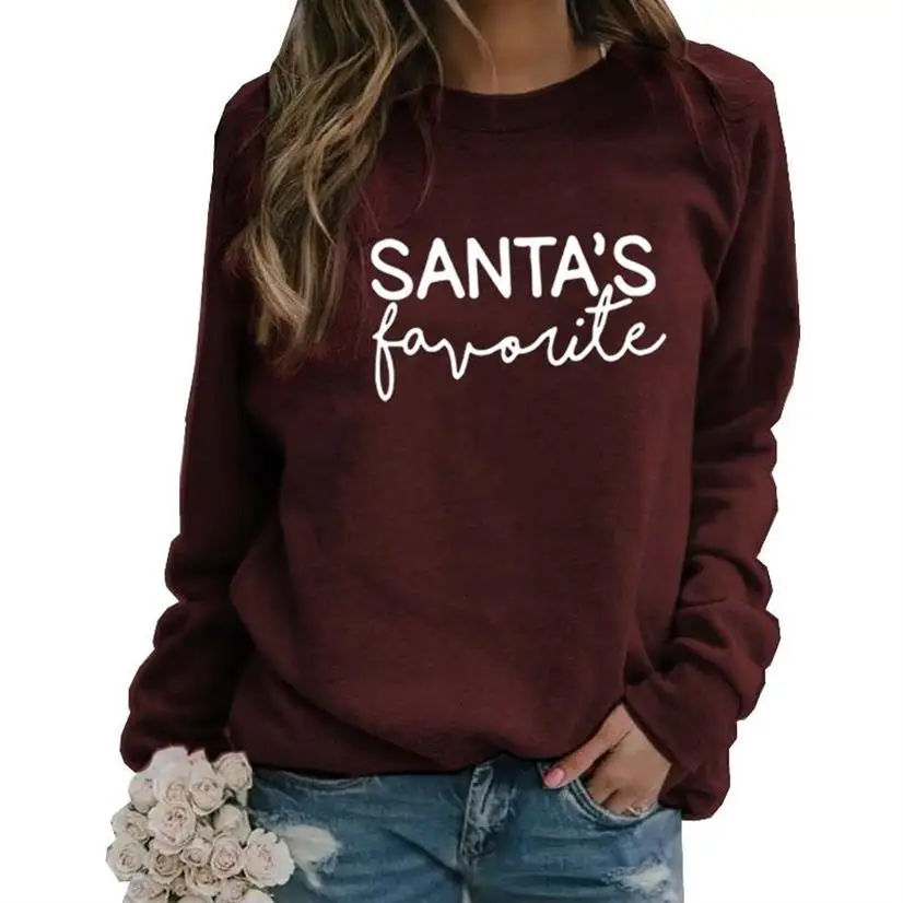 

Santas Letters Print Long Sleeve Round Neck Hoodies Hoodies For Women Women Sweatshirt Femmes Tops Sweatshirts Frauen Cotton