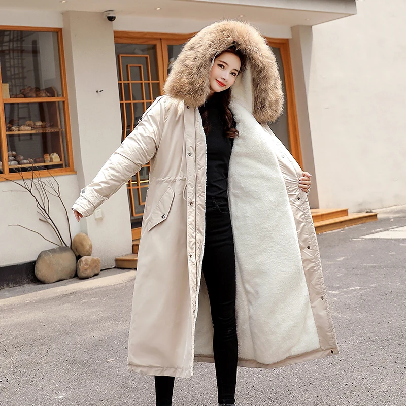 30 градусов зимняя одежда X-long parkas зимняя куртка женская меховая куртка с капюшоном Женское пальто с подкладкой из пуха Толстая зимняя куртка женская одежда