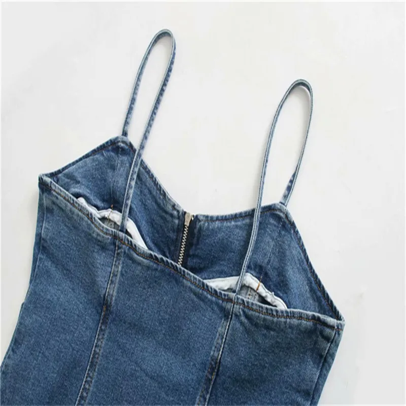 

ZA Women Chic Fashion Backless Zipper Denim Mini Dress Vintage V Neck Sleeveless Straps Female Dresses