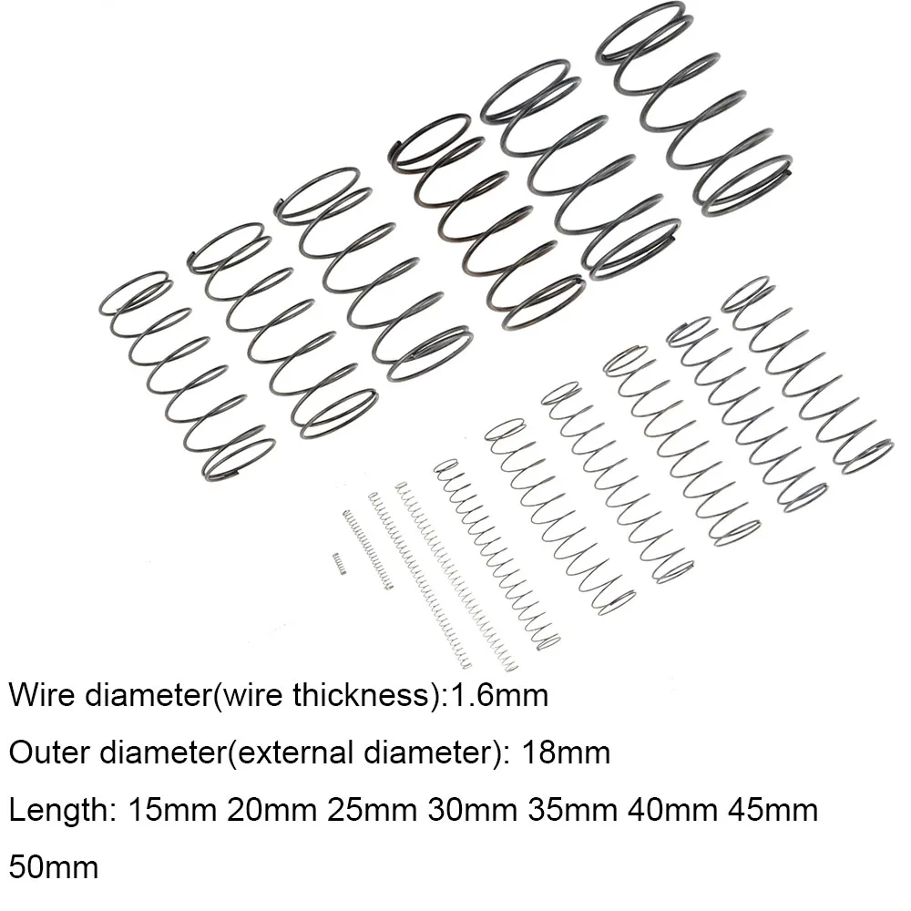 

10PCS 1.6*18*15-50mm Spring Steel Small Compression Release Mechanical Return Spring Pressure Spring OD 18mm 1.6x18x15-50mm