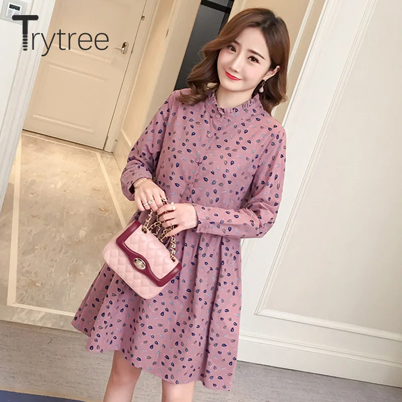 Женское Повседневное платье рубашка Trytree Осеннее ТРАПЕЦИЕВИДНОЕ ПЛАТЬЕ с