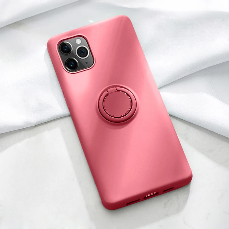 Camellia red Мягкий силиконовый чехол, чехол для iPhone 7, 8, 6, 6S Plus, X, XS, S, 11 Pro, Max, XR, подставка для телефона, кольцо-держатель, противоударный защитный чехол для iPhone7 On - Цвет: Camellia red