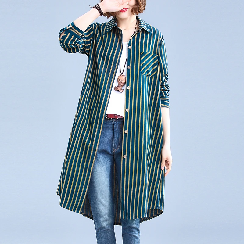 Женская блузка с длинным рукавом однобортный Свободный Топ новинка весны 2020