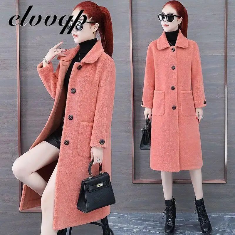 

2020 Winter Woolen Coats Women Mid-Long Jackets Casual New Single-breasted Outerwear Lambswool Thicken Cotton Tops Women LU1467