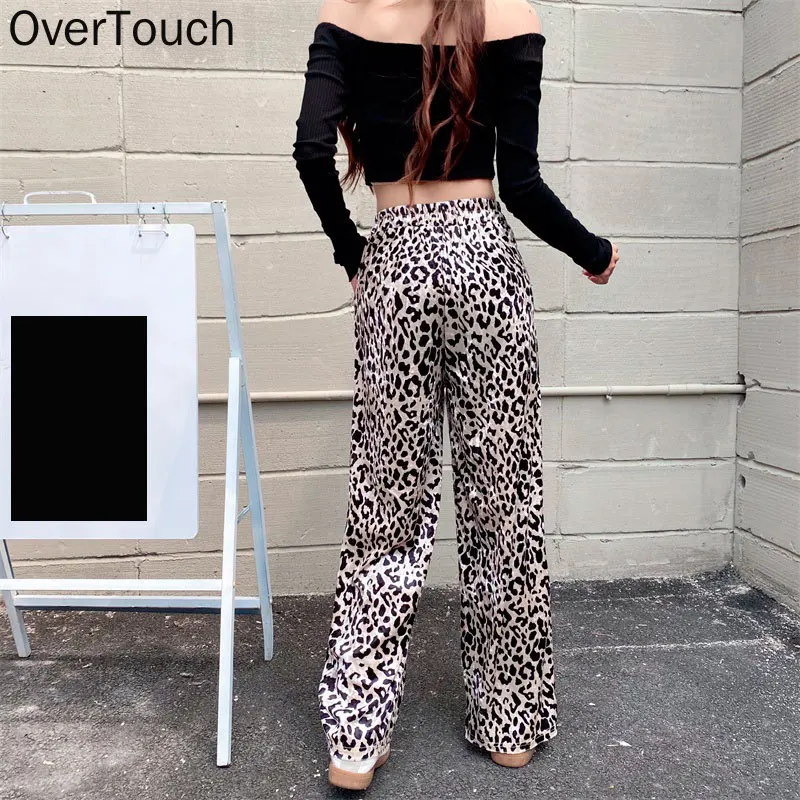 

2021 Plus Size Pants Women Home Wear Leopard Grain Straight Silk Long Female Slacks Fashion Oversize New Loose Pants 4XL