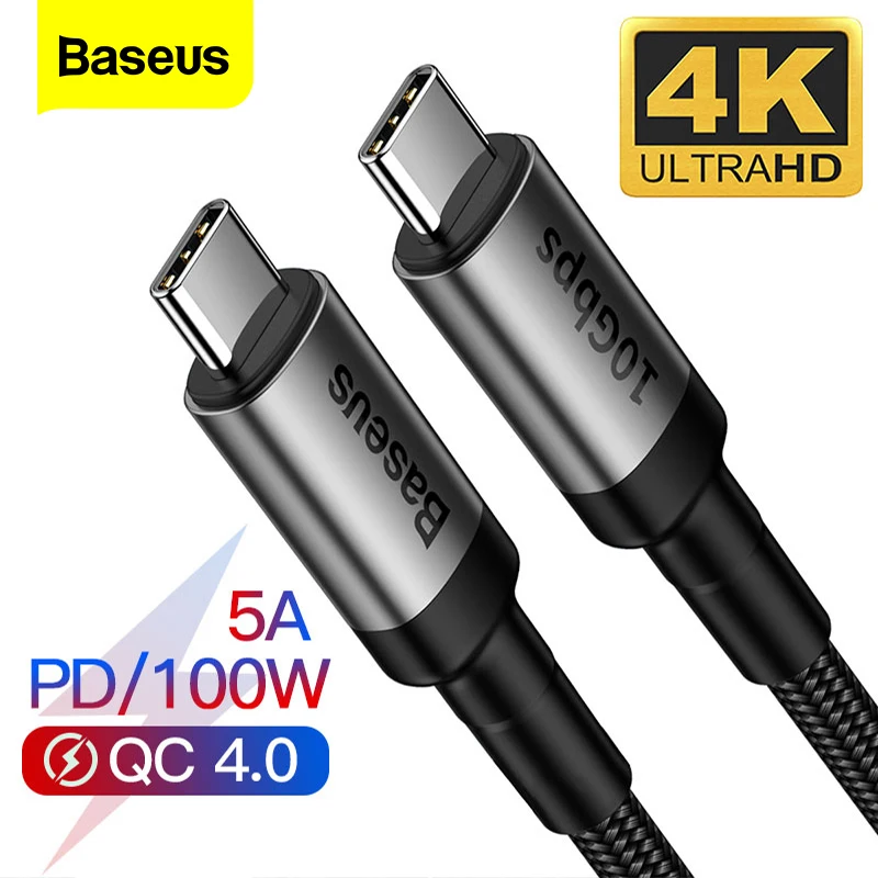 Baseus USB 3 1 Type C и кабель для MacBook Pro 100 Вт быстрой зарядки PD 4 0 Samsung Note 10 S20 USBC