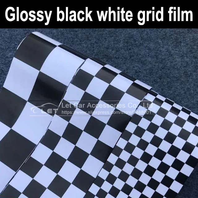 

car styling glossy Black White Check Grid Chequered Camo Vinyl Wrap Film