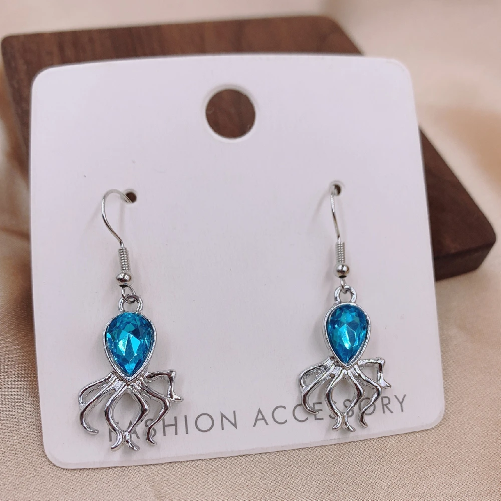 Модные простые серьги-подвески в виде осьминога с кристаллами и камнями для