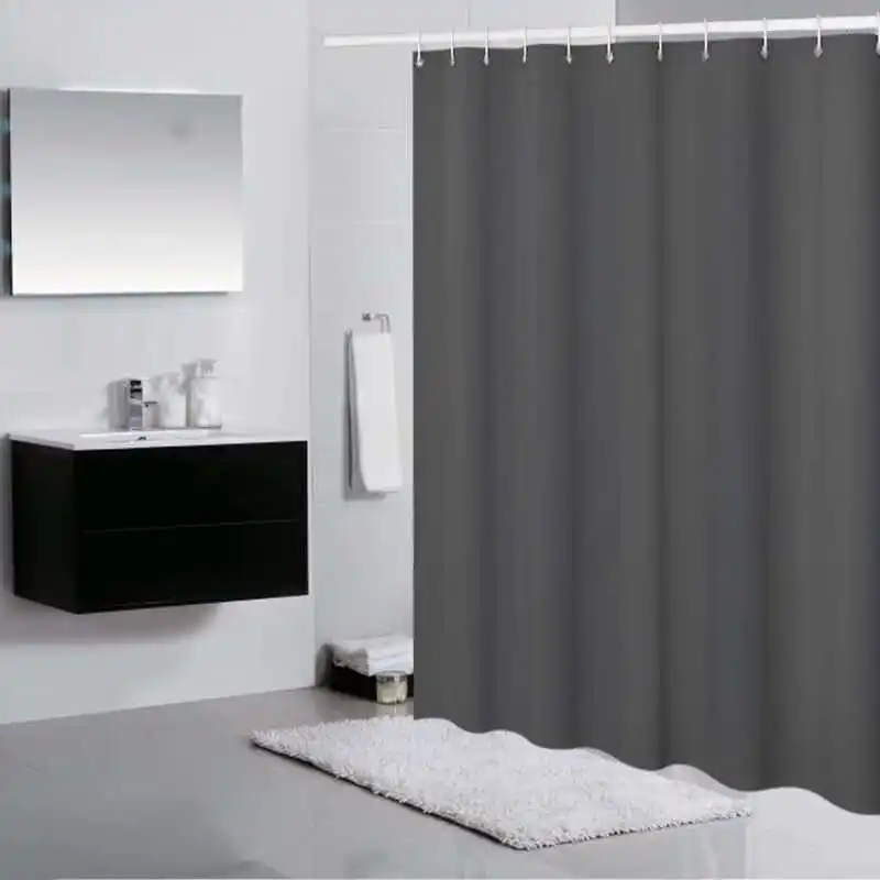 

Waterproof Shower Curtains Solid Color With Hooks Rings For Bathroom White Black Anti-mold Polyester Partition Home Bath Curtain